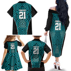 Custom Basketball New Zealand Family Matching Off The Shoulder Long Sleeve Dress and Hawaiian Shirt Teal Maori Ta Moko Indigenous - Aussie Hoodie