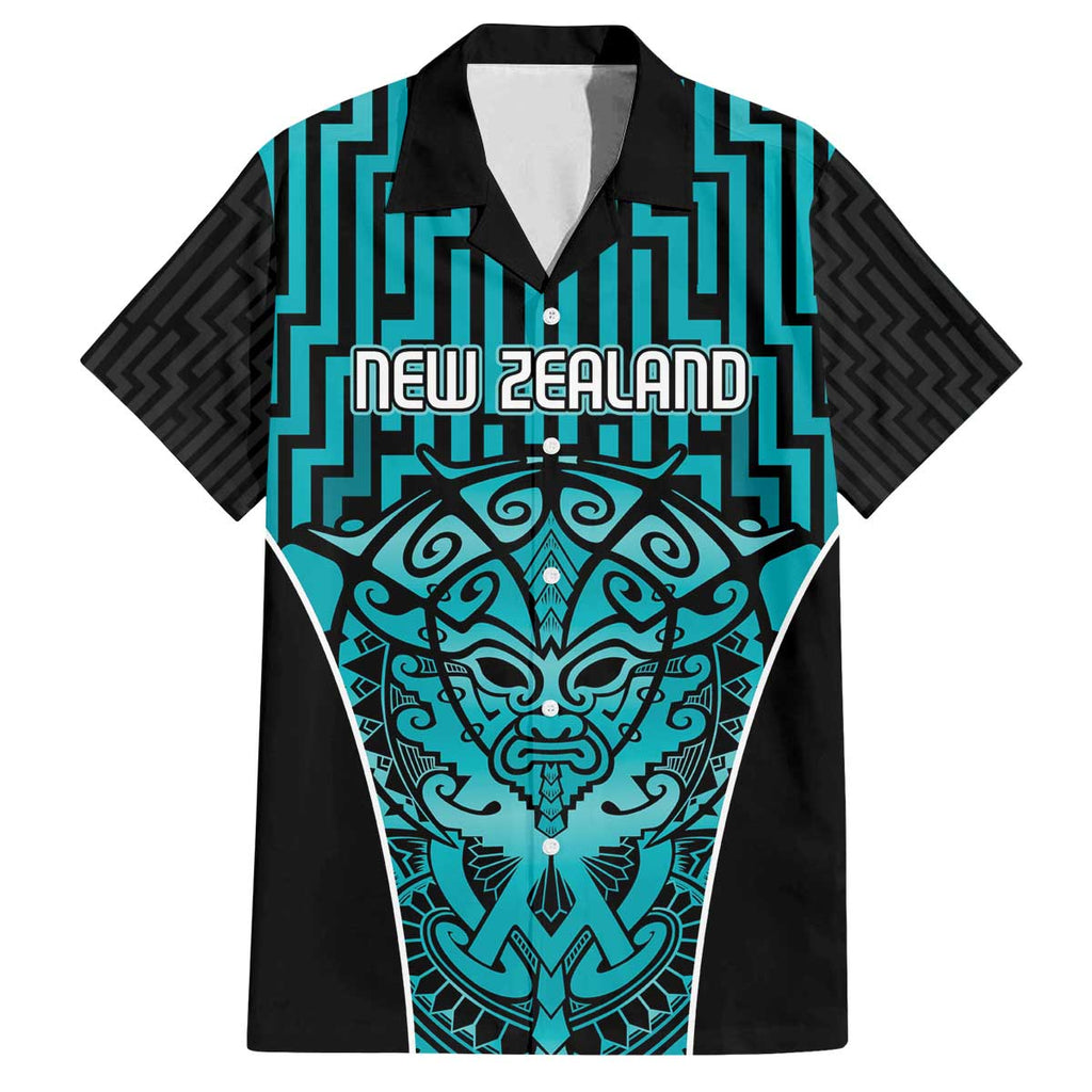 Custom Basketball New Zealand Family Matching Off The Shoulder Long Sleeve Dress and Hawaiian Shirt Teal Maori Ta Moko Indigenous - Aussie Hoodie