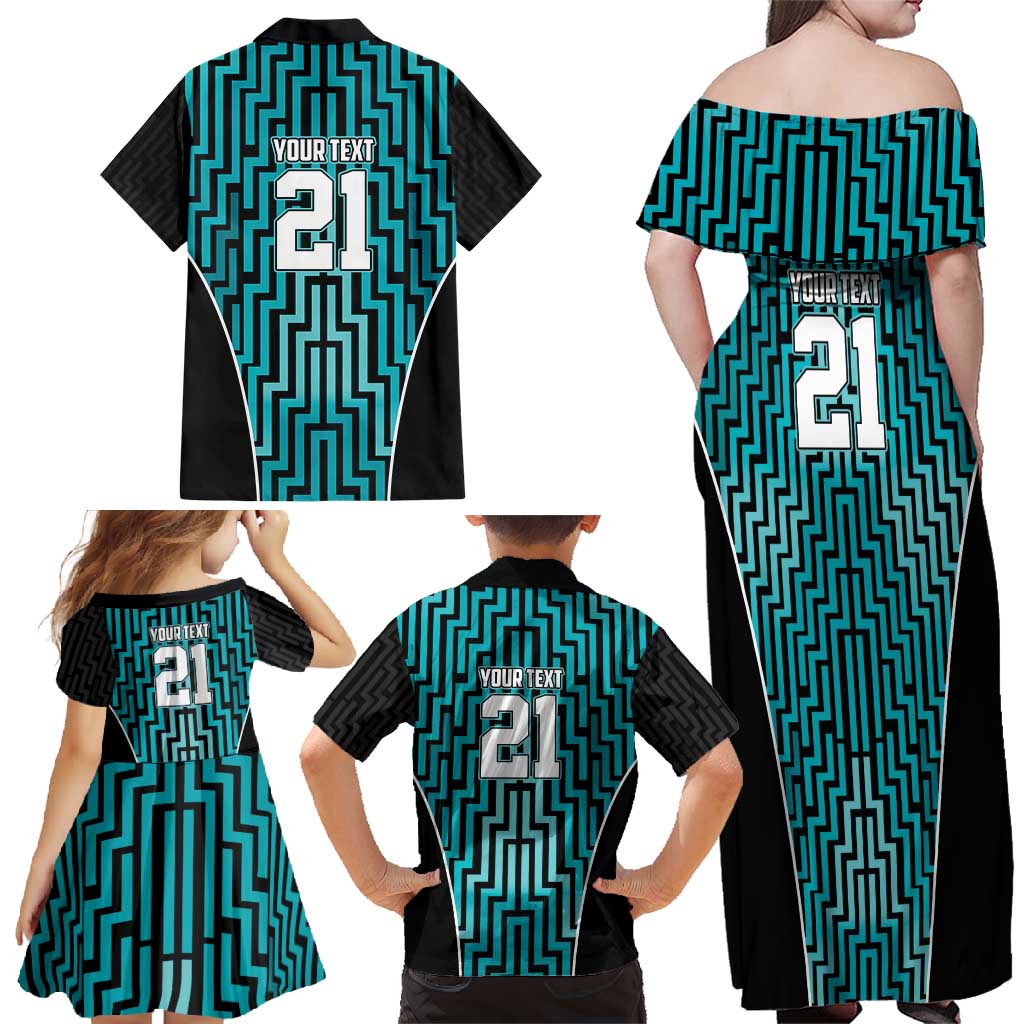 Custom Basketball New Zealand Family Matching Off Shoulder Maxi Dress and Hawaiian Shirt Teal Maori Ta Moko Indigenous - Aussie Hoodie