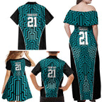 Custom Basketball New Zealand Family Matching Off Shoulder Maxi Dress and Hawaiian Shirt Teal Maori Ta Moko Indigenous - Aussie Hoodie