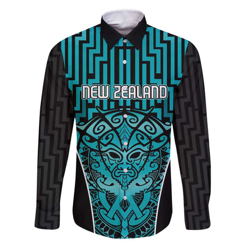 Custom Basketball New Zealand Family Matching Off Shoulder Maxi Dress and Hawaiian Shirt Teal Maori Ta Moko Indigenous - Aussie Hoodie