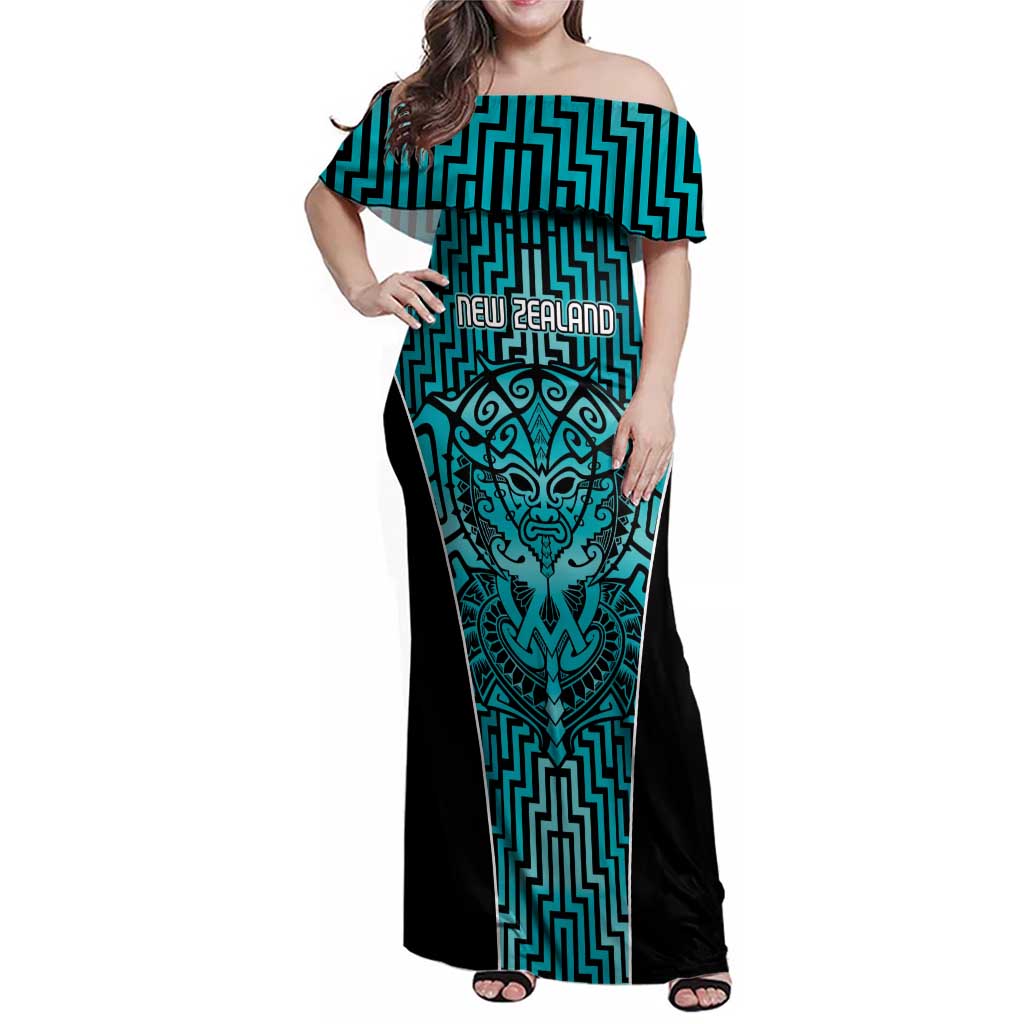Custom Basketball New Zealand Family Matching Off Shoulder Maxi Dress and Hawaiian Shirt Teal Maori Ta Moko Indigenous - Aussie Hoodie