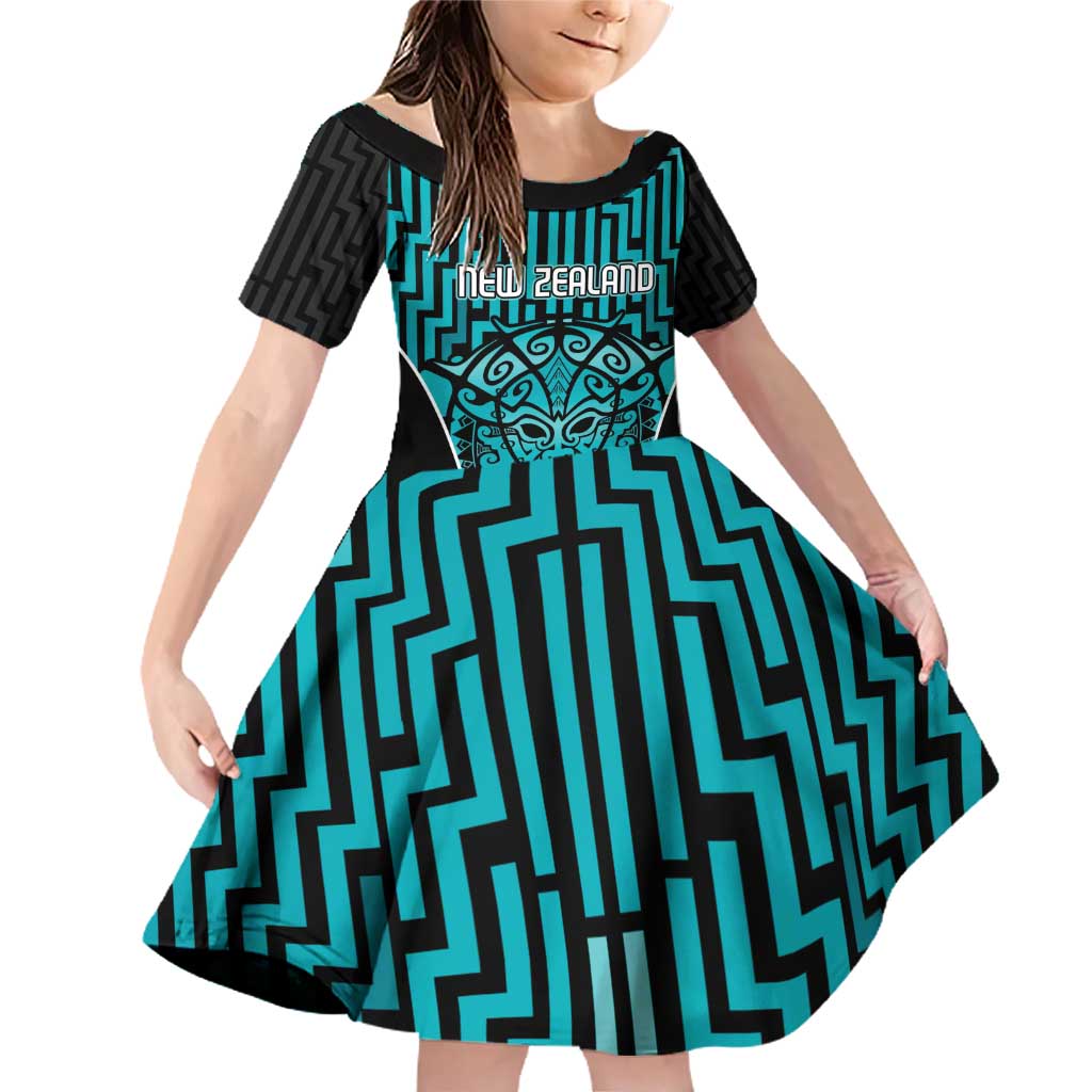 Custom Basketball New Zealand Family Matching Off Shoulder Short Dress and Hawaiian Shirt Teal Maori Ta Moko Indigenous - Aussie Hoodie