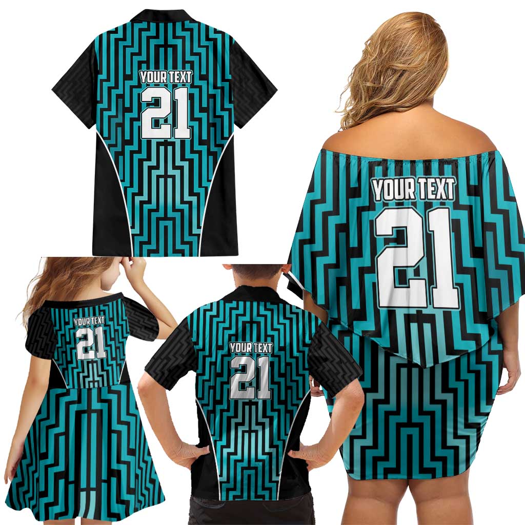 Custom Basketball New Zealand Family Matching Off Shoulder Short Dress and Hawaiian Shirt Teal Maori Ta Moko Indigenous - Aussie Hoodie