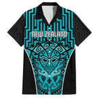 Custom Basketball New Zealand Family Matching Off Shoulder Short Dress and Hawaiian Shirt Teal Maori Ta Moko Indigenous - Aussie Hoodie