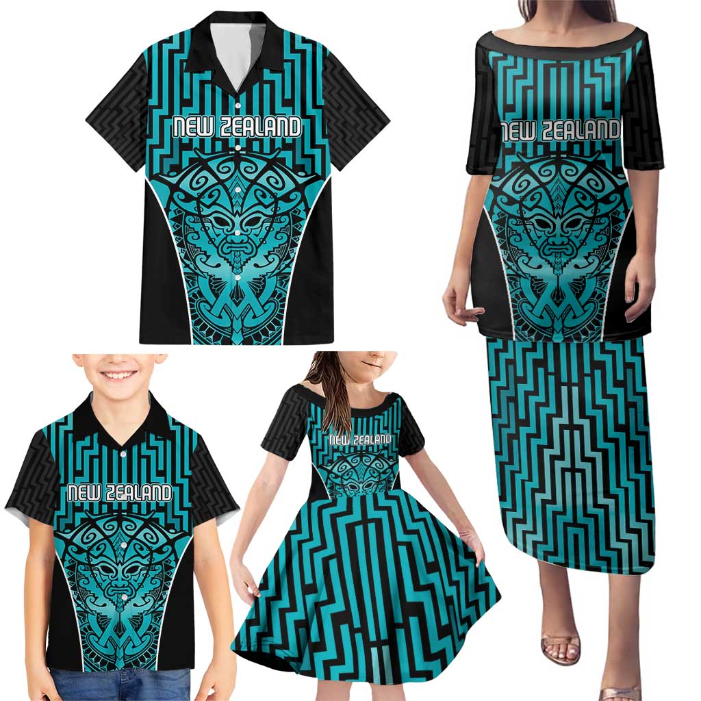 Custom Basketball New Zealand Family Matching Puletasi and Hawaiian Shirt Teal Maori Ta Moko Indigenous - Aussie Hoodie