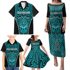Custom Basketball New Zealand Family Matching Puletasi and Hawaiian Shirt Teal Maori Ta Moko Indigenous - Aussie Hoodie