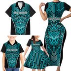 Custom Basketball New Zealand Family Matching Short Sleeve Bodycon Dress and Hawaiian Shirt Teal Maori Ta Moko Indigenous - Aussie Hoodie