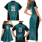 Custom Basketball New Zealand Family Matching Short Sleeve Bodycon Dress and Hawaiian Shirt Teal Maori Ta Moko Indigenous - Aussie Hoodie