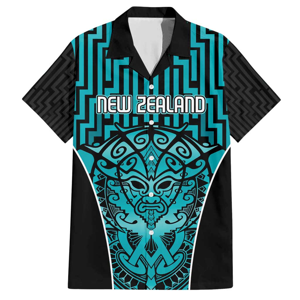 Custom Basketball New Zealand Family Matching Short Sleeve Bodycon Dress and Hawaiian Shirt Teal Maori Ta Moko Indigenous - Aussie Hoodie