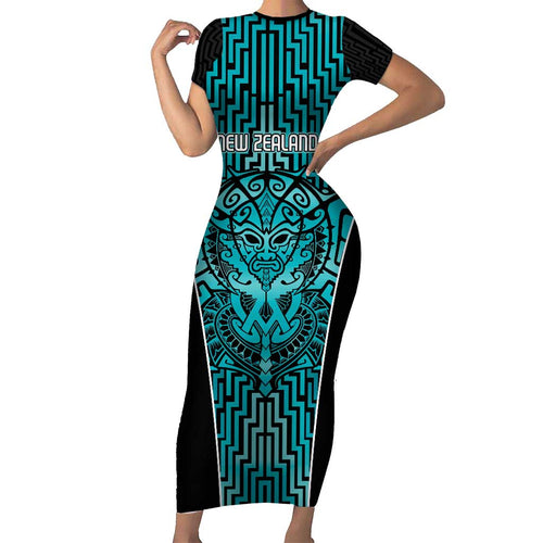 Custom Basketball New Zealand Family Matching Short Sleeve Bodycon Dress and Hawaiian Shirt Teal Maori Ta Moko Indigenous - Aussie Hoodie