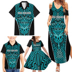 Custom Basketball New Zealand Family Matching Summer Maxi Dress and Hawaiian Shirt Teal Maori Ta Moko Indigenous - Aussie Hoodie