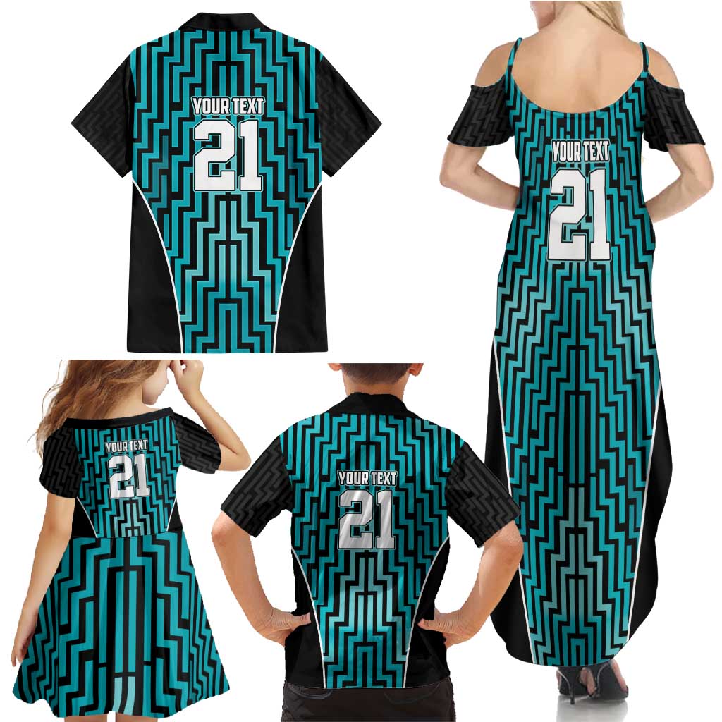 Custom Basketball New Zealand Family Matching Summer Maxi Dress and Hawaiian Shirt Teal Maori Ta Moko Indigenous - Aussie Hoodie