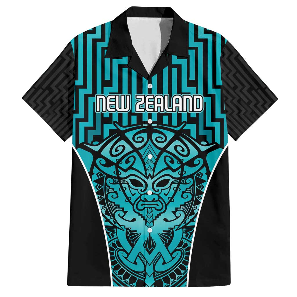 Custom Basketball New Zealand Family Matching Summer Maxi Dress and Hawaiian Shirt Teal Maori Ta Moko Indigenous - Aussie Hoodie