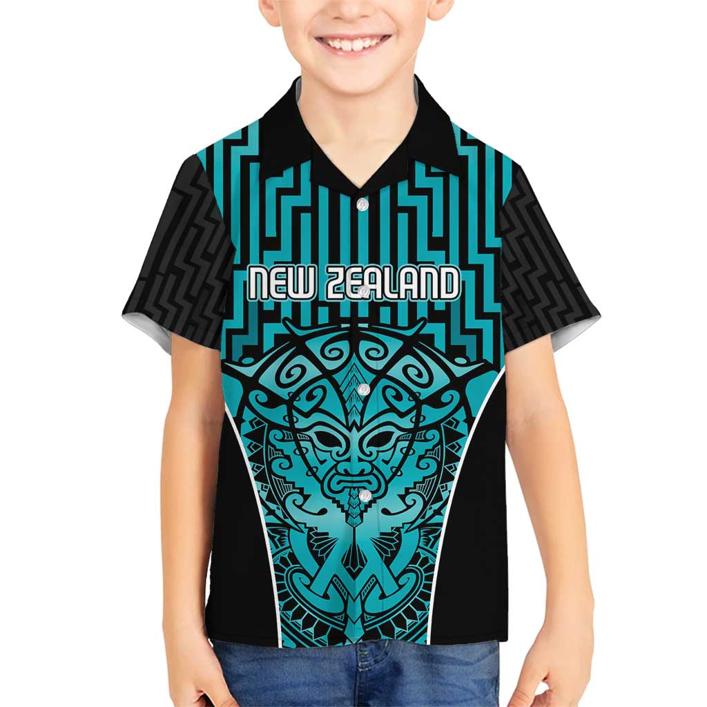Custom Basketball New Zealand Family Matching Summer Maxi Dress and Hawaiian Shirt Teal Maori Ta Moko Indigenous - Aussie Hoodie