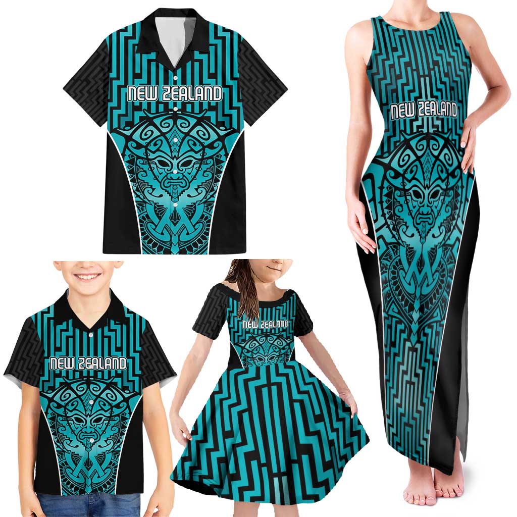Custom Basketball New Zealand Family Matching Tank Maxi Dress and Hawaiian Shirt Teal Maori Ta Moko Indigenous - Aussie Hoodie
