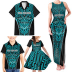 Custom Basketball New Zealand Family Matching Tank Maxi Dress and Hawaiian Shirt Teal Maori Ta Moko Indigenous - Aussie Hoodie