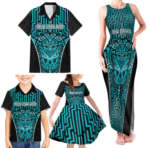 Custom Basketball New Zealand Family Matching Tank Maxi Dress and Hawaiian Shirt Teal Maori Ta Moko Indigenous - Aussie Hoodie