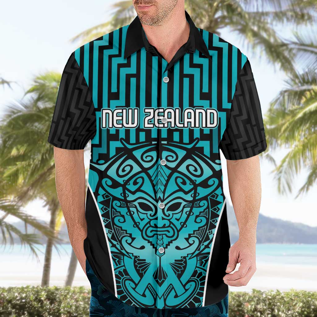 Custom Basketball New Zealand Hawaiian Shirt Teal Maori Ta Moko Indigenous - Aussie Hoodie