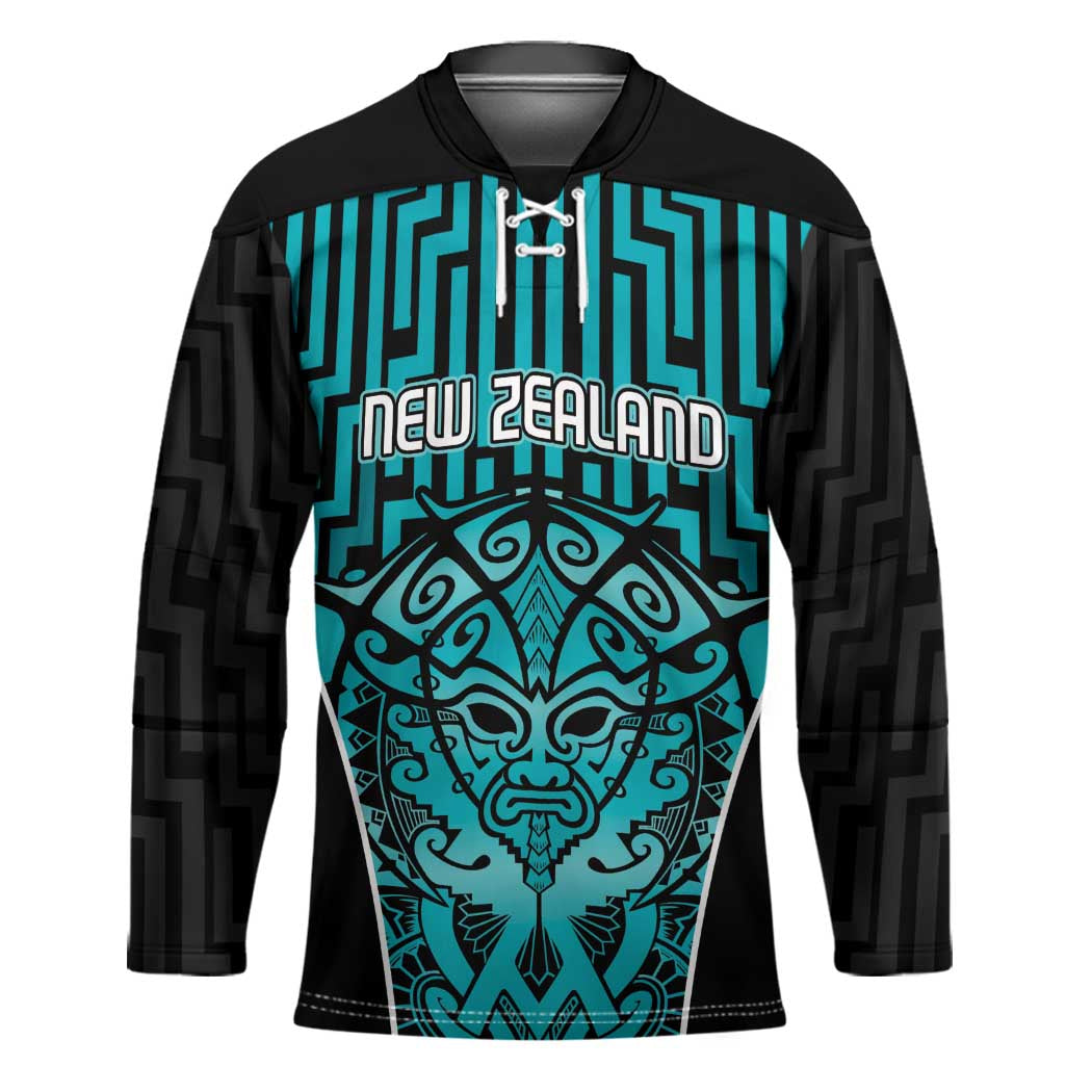 Custom Basketball New Zealand Hockey Jersey Teal Maori Ta Moko Indigenous - Aussie Hoodie