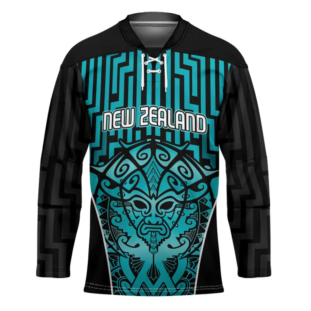 Custom Basketball New Zealand Hockey Jersey Teal Maori Ta Moko Indigenous - Aussie Hoodie