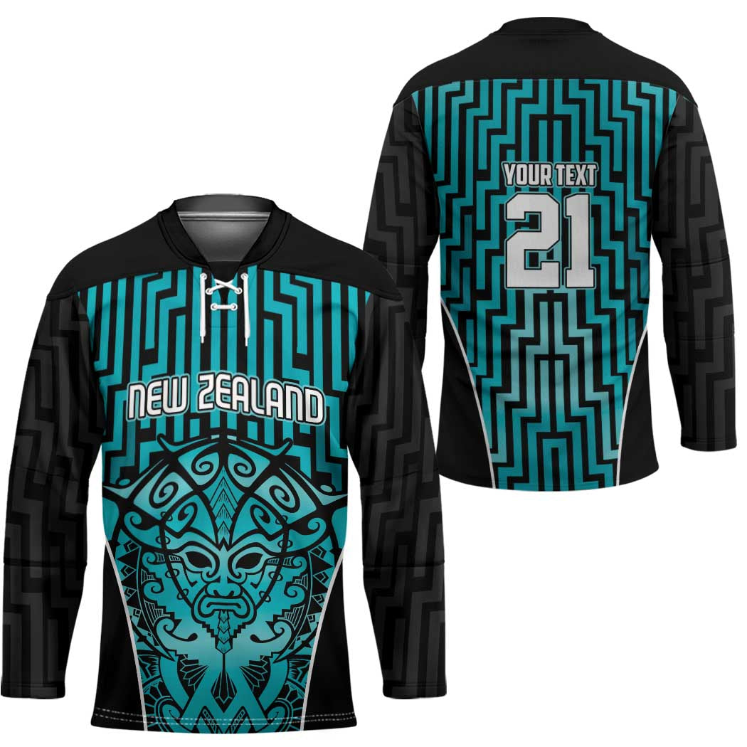 Custom Basketball New Zealand Hockey Jersey Teal Maori Ta Moko Indigenous - Aussie Hoodie