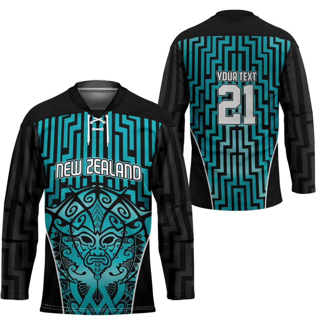 Custom Basketball New Zealand Hockey Jersey Teal Maori Ta Moko Indigenous - Aussie Hoodie
