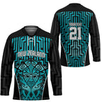 Custom Basketball New Zealand Hockey Jersey Teal Maori Ta Moko Indigenous - Aussie Hoodie