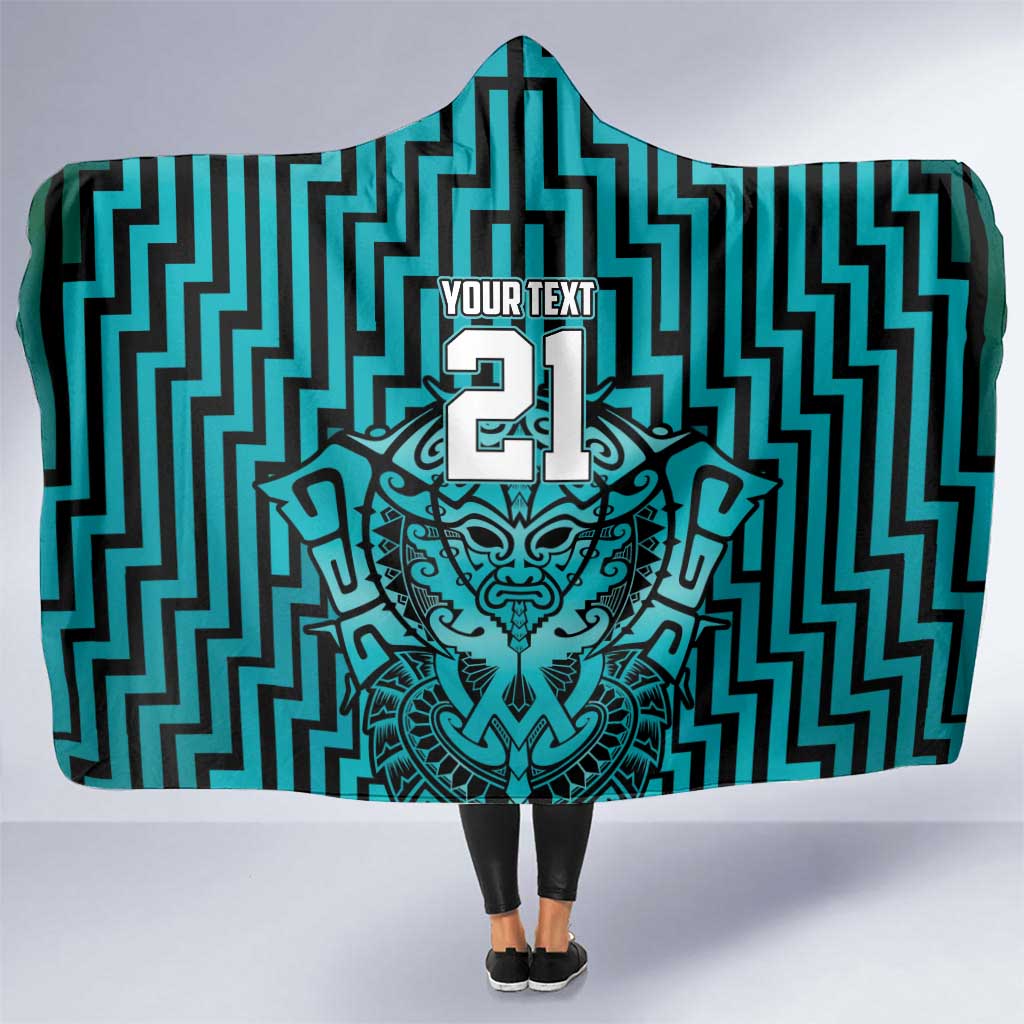 Custom Basketball New Zealand Hooded Blanket Teal Maori Ta Moko Indigenous - Aussie Hoodie