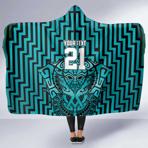 Custom Basketball New Zealand Hooded Blanket Teal Maori Ta Moko Indigenous - Aussie Hoodie