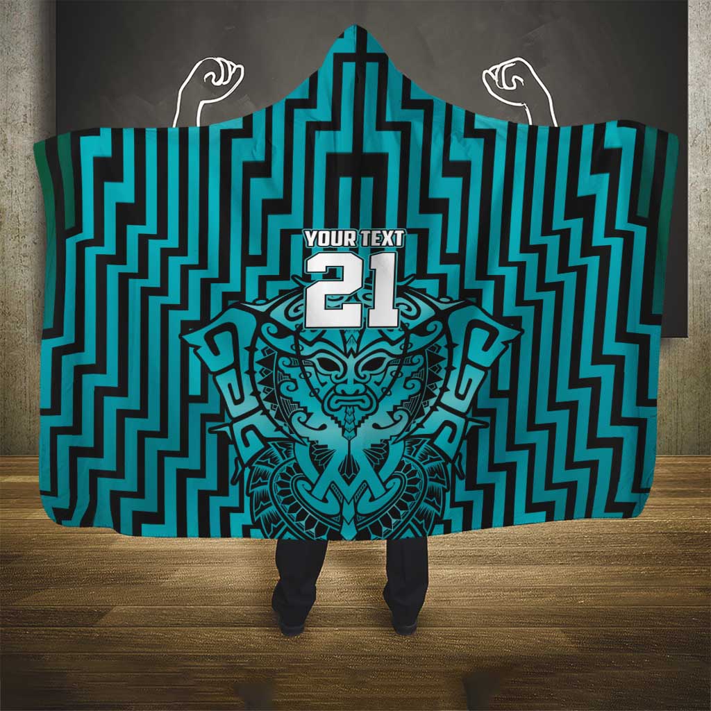 Custom Basketball New Zealand Hooded Blanket Teal Maori Ta Moko Indigenous - Aussie Hoodie