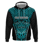 Custom Basketball New Zealand Hoodie Teal Maori Ta Moko Indigenous - Aussie Hoodie