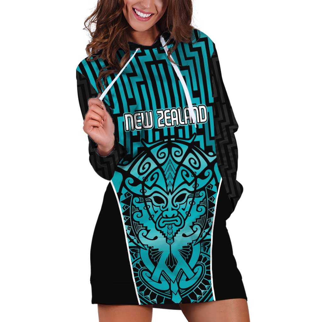 Custom Basketball New Zealand Hoodie Dress Teal Maori Ta Moko Indigenous - Aussie Hoodie
