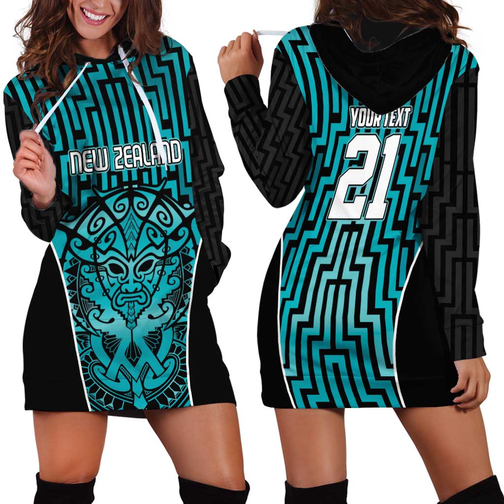 Custom Basketball New Zealand Hoodie Dress Teal Maori Ta Moko Indigenous - Aussie Hoodie