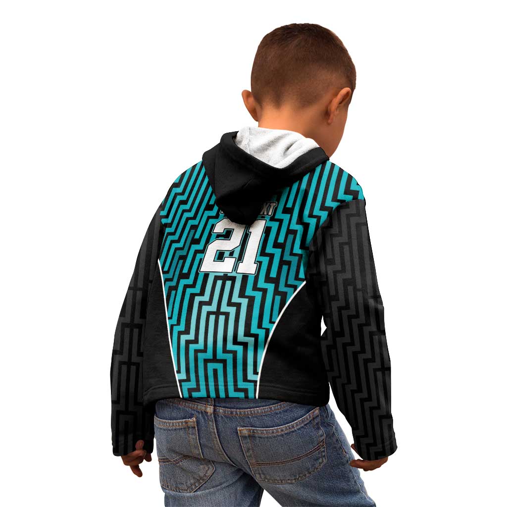 Custom Basketball New Zealand Kid Hoodie Teal Maori Ta Moko Indigenous - Aussie Hoodie