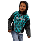 Custom Basketball New Zealand Kid Hoodie Teal Maori Ta Moko Indigenous - Aussie Hoodie