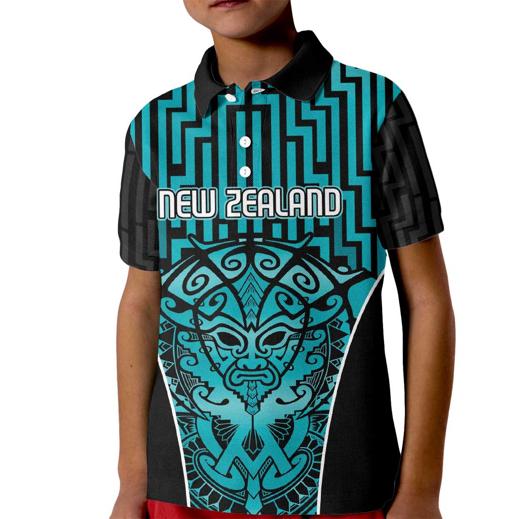 Custom Basketball New Zealand Kid Polo Shirt Teal Maori Ta Moko Indigenous - Aussie Hoodie