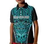 Custom Basketball New Zealand Kid Polo Shirt Teal Maori Ta Moko Indigenous - Aussie Hoodie