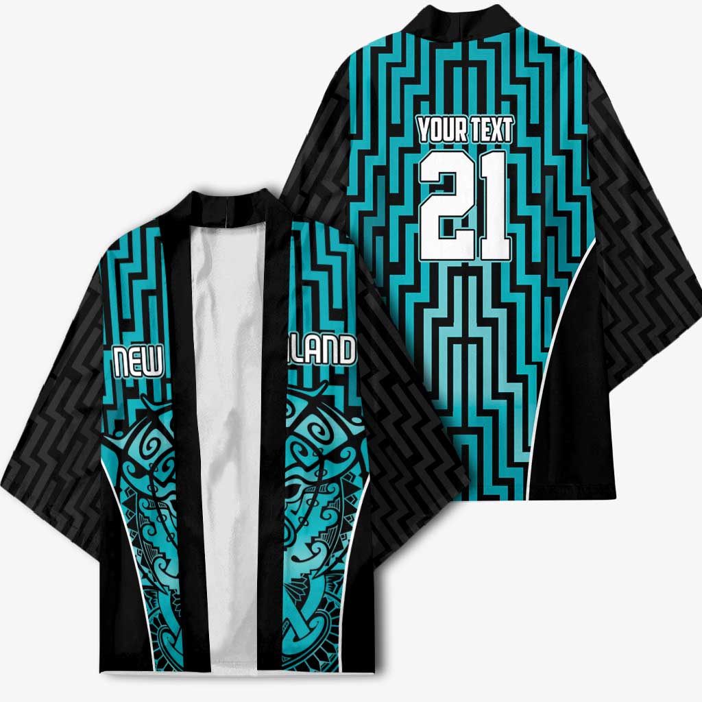 Custom Basketball New Zealand Kimono Teal Maori Ta Moko Indigenous - Aussie Hoodie