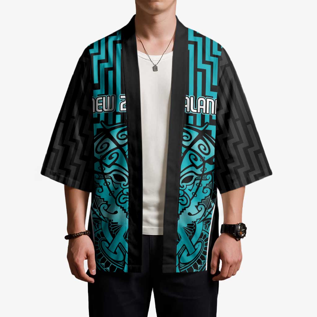 Custom Basketball New Zealand Kimono Teal Maori Ta Moko Indigenous - Aussie Hoodie