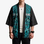 Custom Basketball New Zealand Kimono Teal Maori Ta Moko Indigenous - Aussie Hoodie