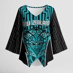 Custom Basketball New Zealand Kimono Sleeve Blouse Teal Maori Ta Moko Indigenous - Aussie Hoodie