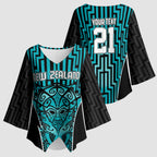 Custom Basketball New Zealand Kimono Sleeve Blouse Teal Maori Ta Moko Indigenous - Aussie Hoodie