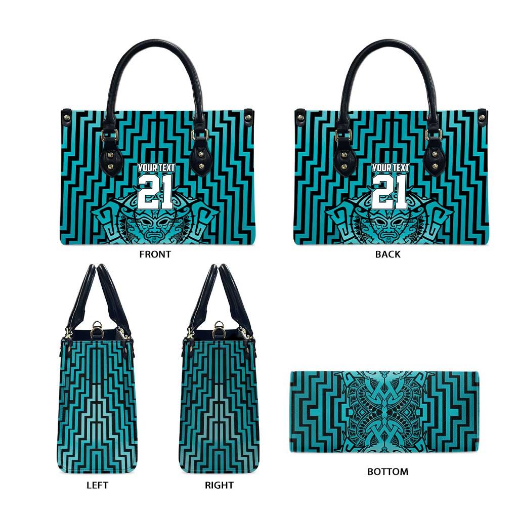 Custom Basketball New Zealand Leather Bag Teal Maori Ta Moko Indigenous - Aussie Hoodie