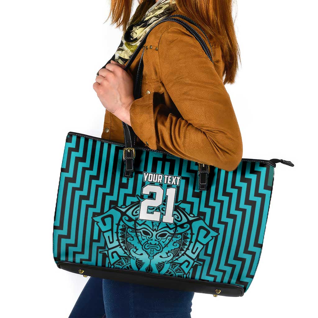 Custom Basketball New Zealand Leather Tote Bag Teal Maori Ta Moko Indigenous - Aussie Hoodie