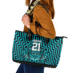 Custom Basketball New Zealand Leather Tote Bag Teal Maori Ta Moko Indigenous - Aussie Hoodie