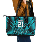 Custom Basketball New Zealand Leather Tote Bag Teal Maori Ta Moko Indigenous - Aussie Hoodie
