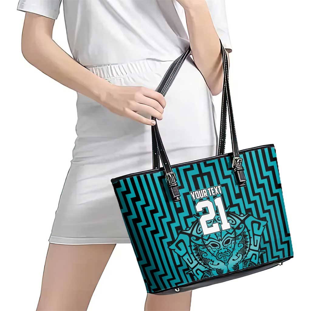 Custom Basketball New Zealand Leather Tote Bag Teal Maori Ta Moko Indigenous - Aussie Hoodie