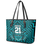 Custom Basketball New Zealand Leather Tote Bag Teal Maori Ta Moko Indigenous - Aussie Hoodie