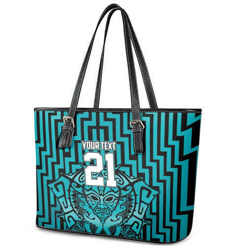 Custom Basketball New Zealand Leather Tote Bag Teal Maori Ta Moko Indigenous - Aussie Hoodie